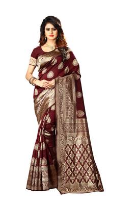 Maroon Woven Jacquard Saree With Blouse 1