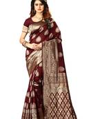 Maroon Woven Jacquard Saree With Blouse