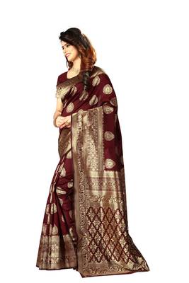 Maroon Woven Jacquard Saree With Blouse 2