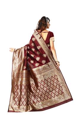 Maroon Woven Jacquard Saree With Blouse 3