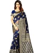 Navy Blue Woven Jacquard Saree With Blouse