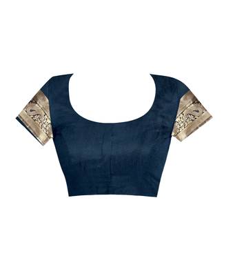 Navy Blue Woven Jacquard Saree With Blouse 4