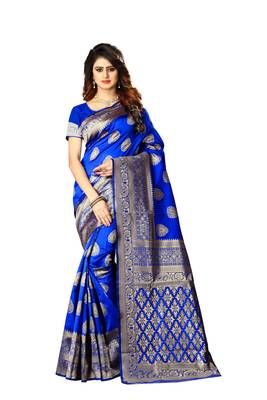 Rani Pink Woven Jacquard Saree With Blouse 1
