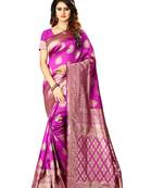Rani Pink Woven Jacquard Saree With Blouse