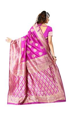 Rani Pink Woven Jacquard Saree With Blouse 3