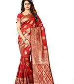 Red Woven Jacquard Saree With Blouse
