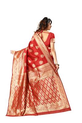 Red Woven Jacquard Saree With Blouse 3