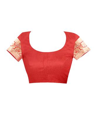 Red Woven Jacquard Saree With Blouse 4