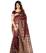 Maroon woven jacquard saree with blouse