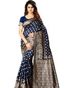 Navy blue woven jacquard saree with blouse
