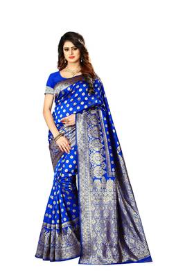 Royal blue woven jacquard saree with blouse 1