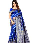 Royal blue woven jacquard saree with blouse