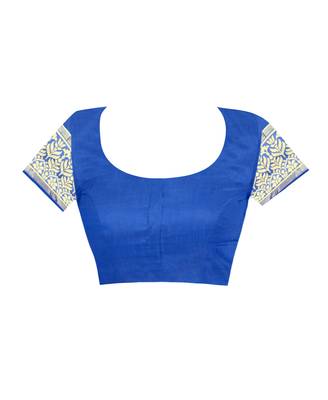 Royal blue woven jacquard saree with blouse 4