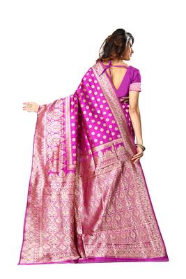 Rani pink woven jacquard saree with blouse 3
