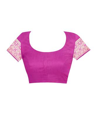 Rani pink woven jacquard saree with blouse 4