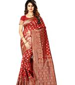 Red woven jacquard saree with blouse
