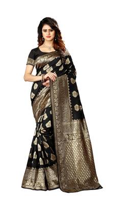 Black Woven Jacquard Saree With Blouse 1