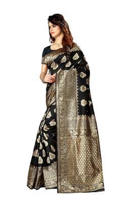 Black Woven Jacquard Saree With Blouse 2