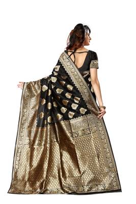 Black Woven Jacquard Saree With Blouse 3