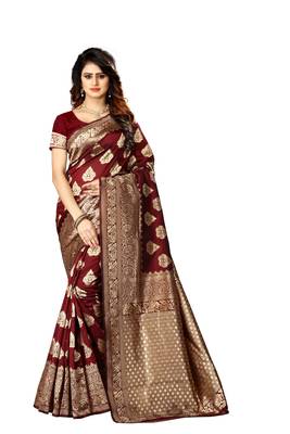 Maroon Woven Jacquard Saree With Blouse 1