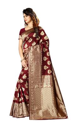 Maroon Woven Jacquard Saree With Blouse 2