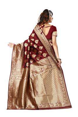 Maroon Woven Jacquard Saree With Blouse 3