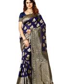 Navy Blue Woven Jacquard Saree With Blouse
