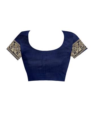 Navy Blue Woven Jacquard Saree With Blouse 4