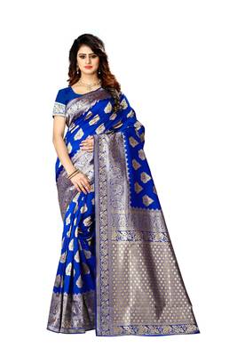 Royal Blue Woven Jacquard Saree With Blouse 1