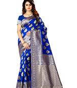 Royal Blue Woven Jacquard Saree With Blouse