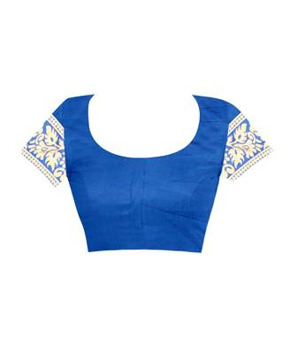 Royal Blue Woven Jacquard Saree With Blouse 4