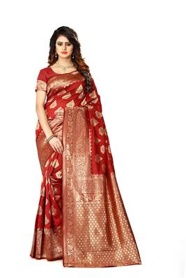 Red Woven Jacquard Saree With Blouse 1