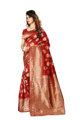 Red Woven Jacquard Saree With Blouse 2