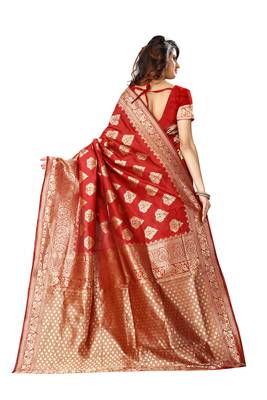 Red Woven Jacquard Saree With Blouse 3