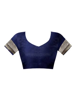 Navy blue woven jacquard saree with blouse 4
