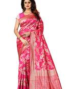 Rani pink woven jacquard saree with blouse