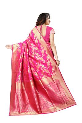 Rani pink woven jacquard saree with blouse 3