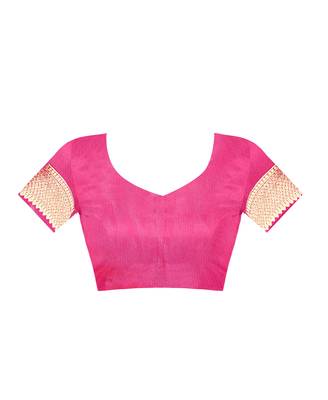 Rani pink woven jacquard saree with blouse 4