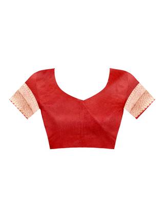 Red woven jacquard saree with blouse 4