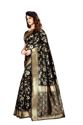 Black Woven Jacquard Saree With Blouse 2