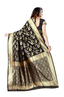Black Woven Jacquard Saree With Blouse 3