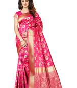 Rani Pink Woven Jacquard Saree With Blouse