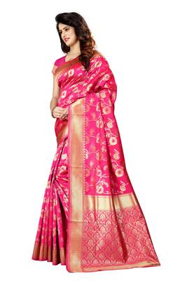 Rani Pink Woven Jacquard Saree With Blouse 2