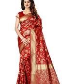 Red Woven Jacquard Saree With Blouse