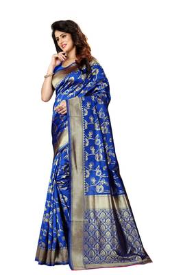 Royal Blue Woven Jacquard Saree With Blouse 1