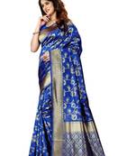 Royal Blue Woven Jacquard Saree With Blouse