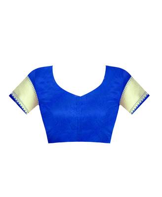 Royal Blue Woven Jacquard Saree With Blouse 3