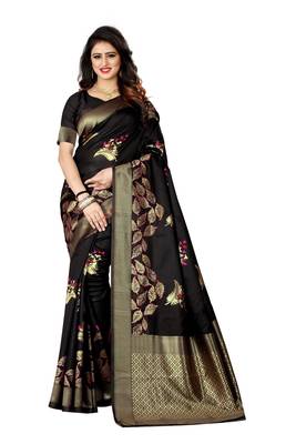 Black Woven Jacquard Saree With Blouse 1
