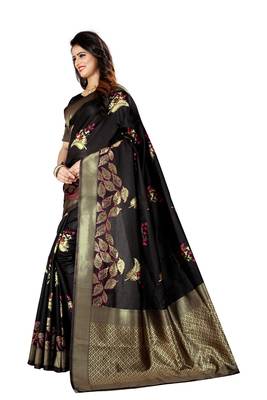Black Woven Jacquard Saree With Blouse 2