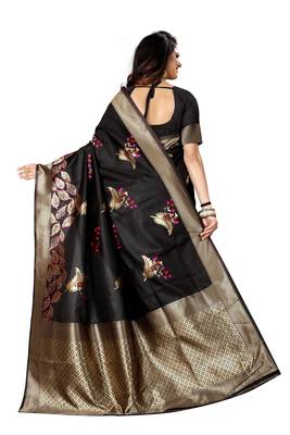 Black Woven Jacquard Saree With Blouse 3